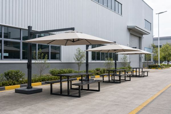 深圳智能制造产业园 员工户外休闲区悬臂遮阳伞